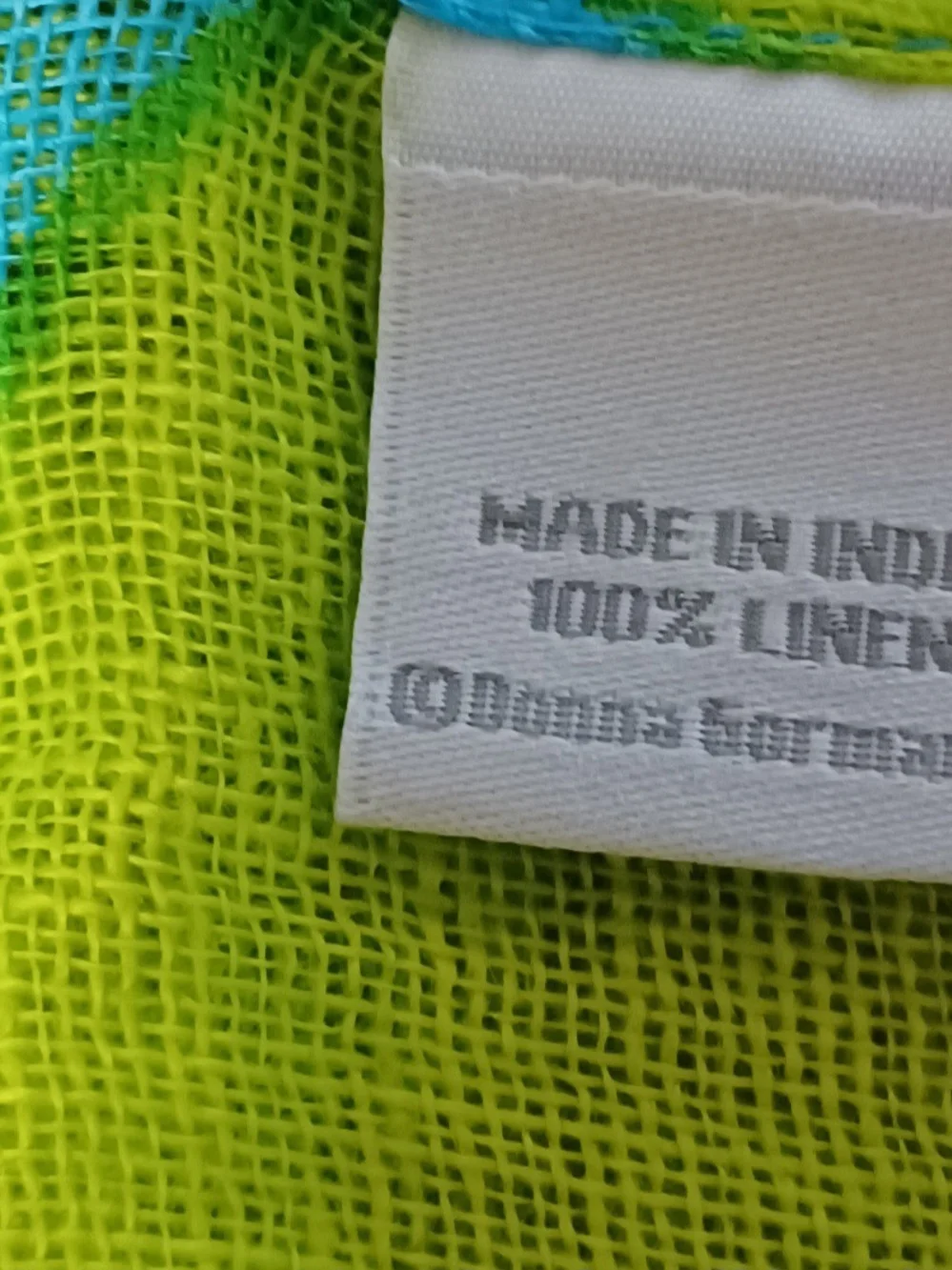 100% Linen Turquoise and Lime Leaf-Print Lightweight Scarf